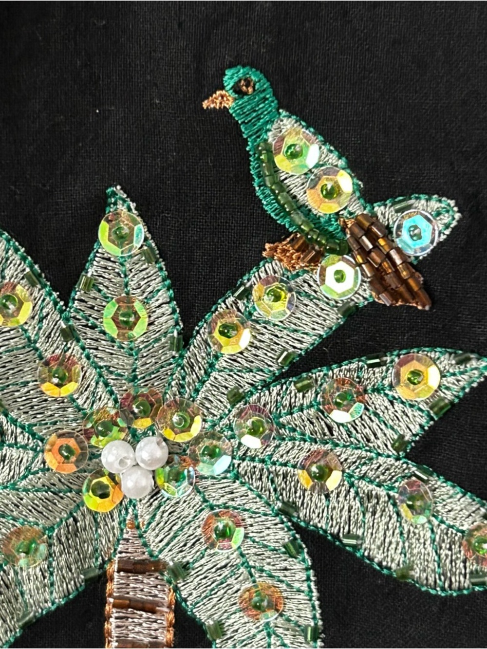 Vtg JANE ASHLEY Button Up Shirt Women's Size Medium Embroidered Sequins Tropical - Picture 3 of 8